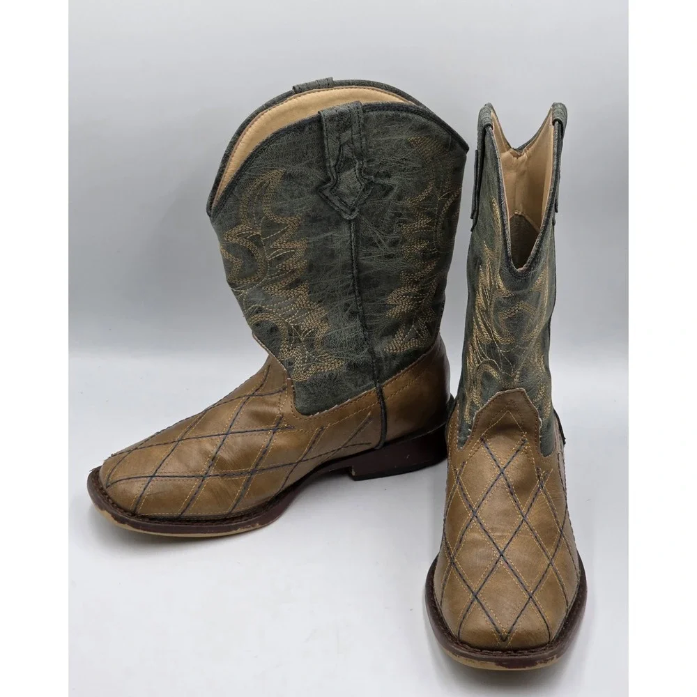 ROPER Toddler Boys Cross Cut Checkered Embroidery Square Toe Casual Boots Size 3